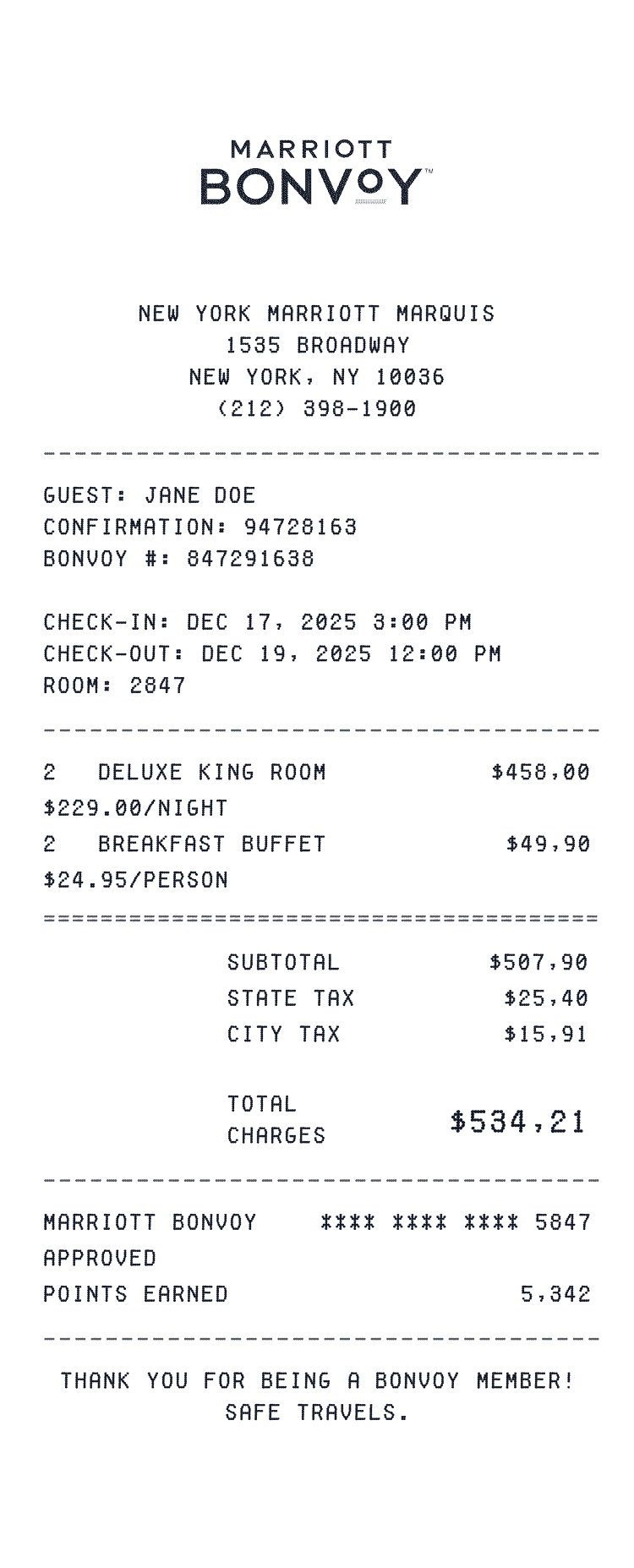 Marriott receipt preview