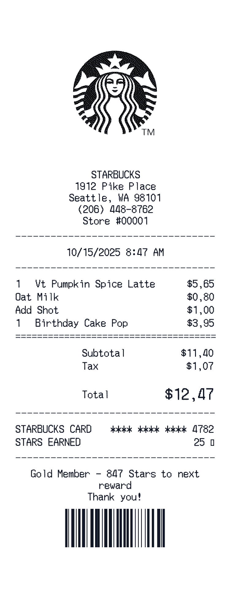 Starbucks receipt preview