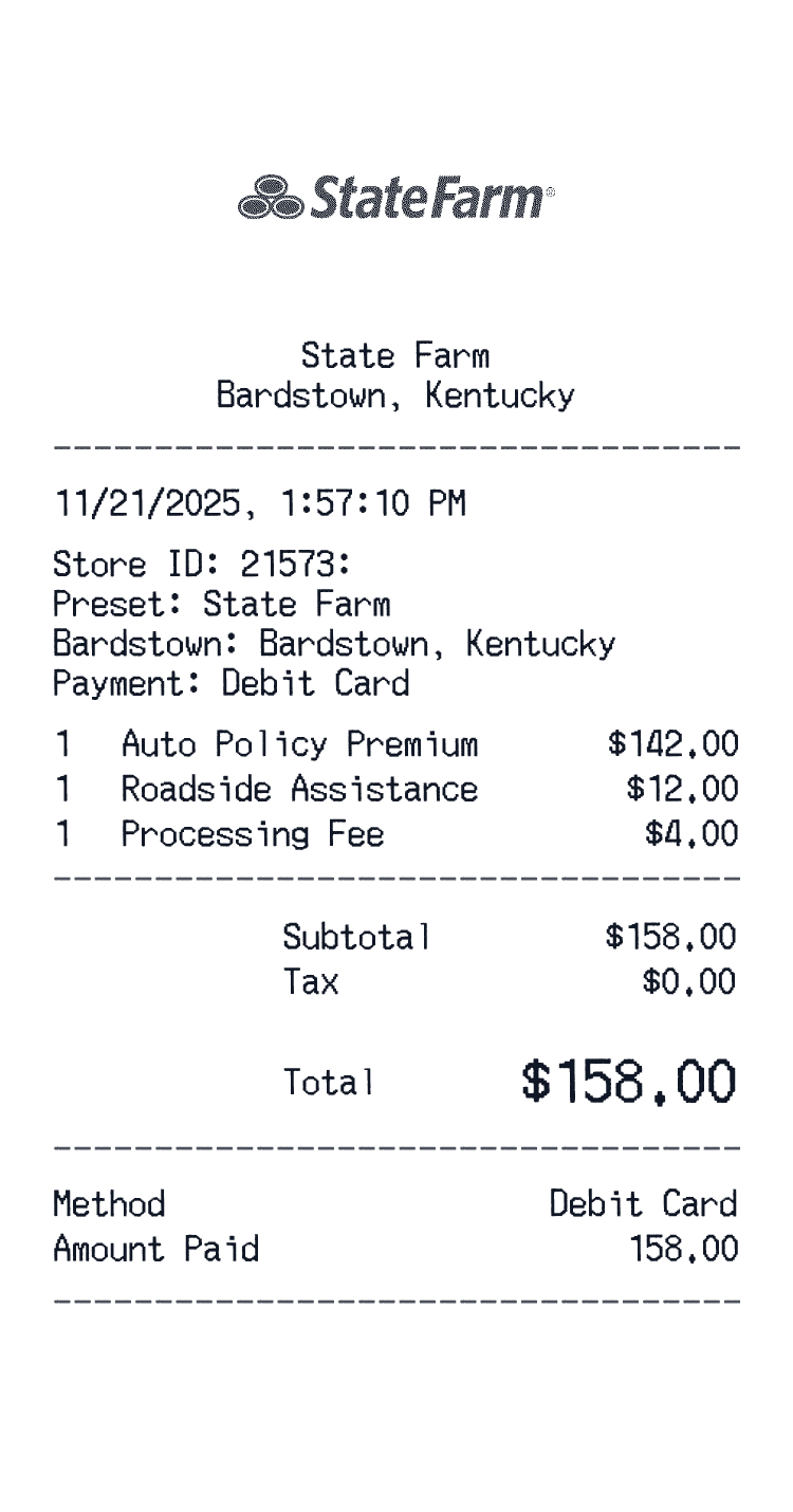 State Farm receipt preview