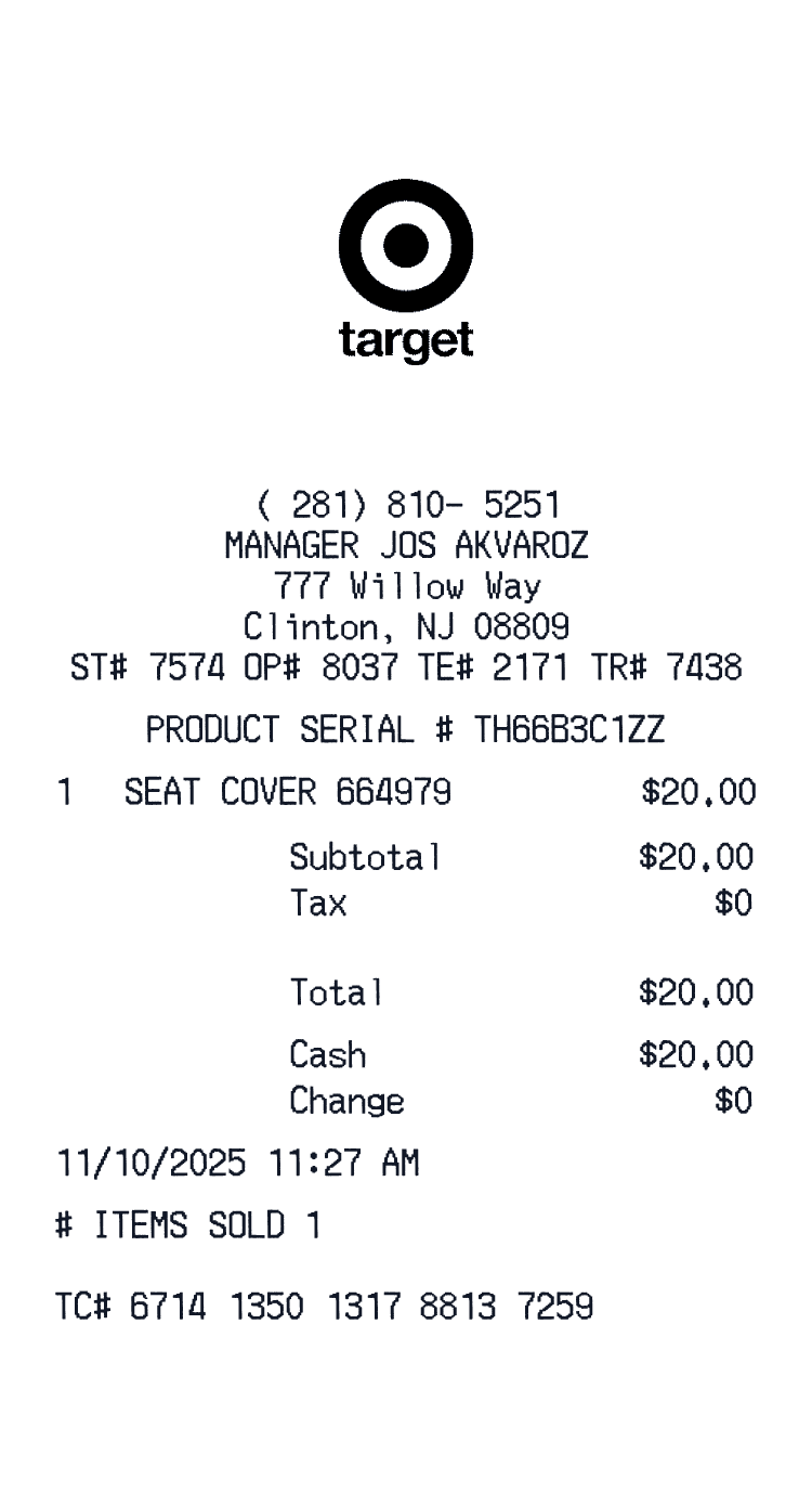 Target Receipt example with Apple Gift Card and 1 more item preview