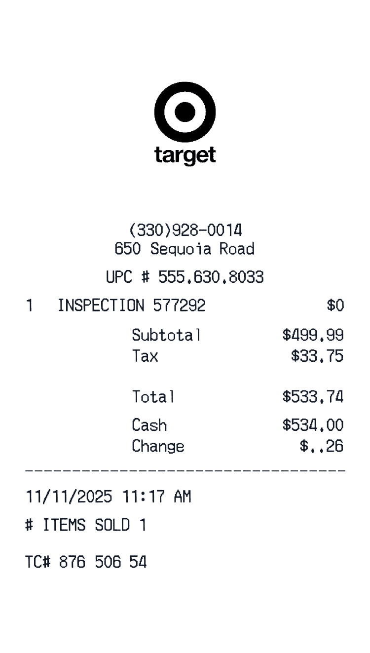 Target Receipt example with GOTRAX XP Tour Electric Scooter Cash and 3 more items preview
