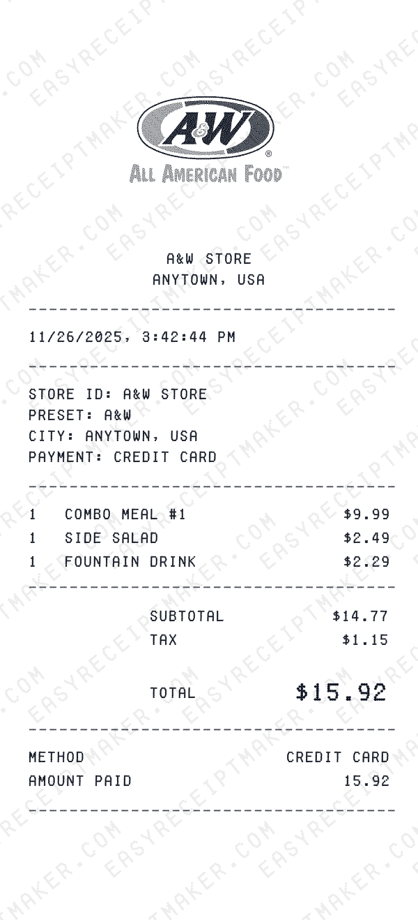 A&W receipt preview