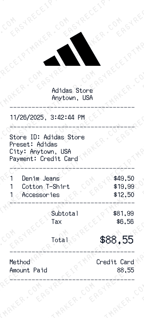 Adidas receipt preview