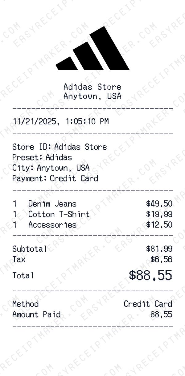 Adidas receipt preview