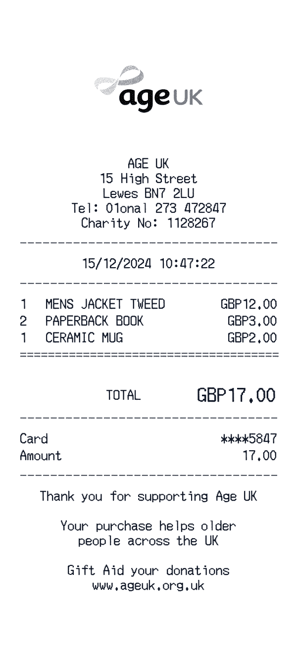 Age UK Receipt Age UK receipt template example