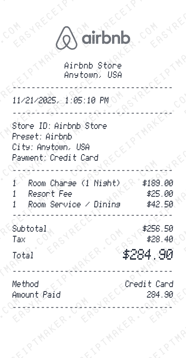 Airbnb receipt preview