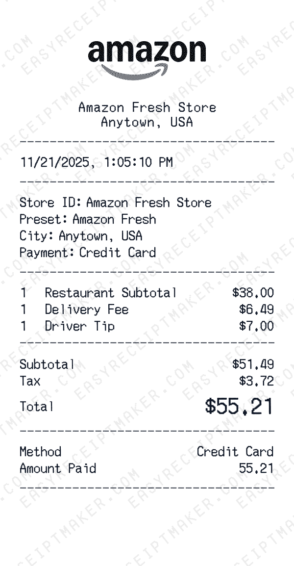 Amazon Fresh receipt preview