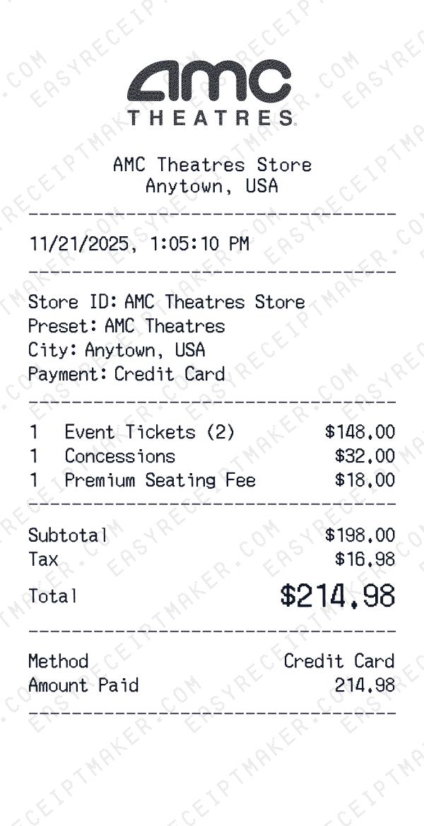 AMC Theatres receipt preview