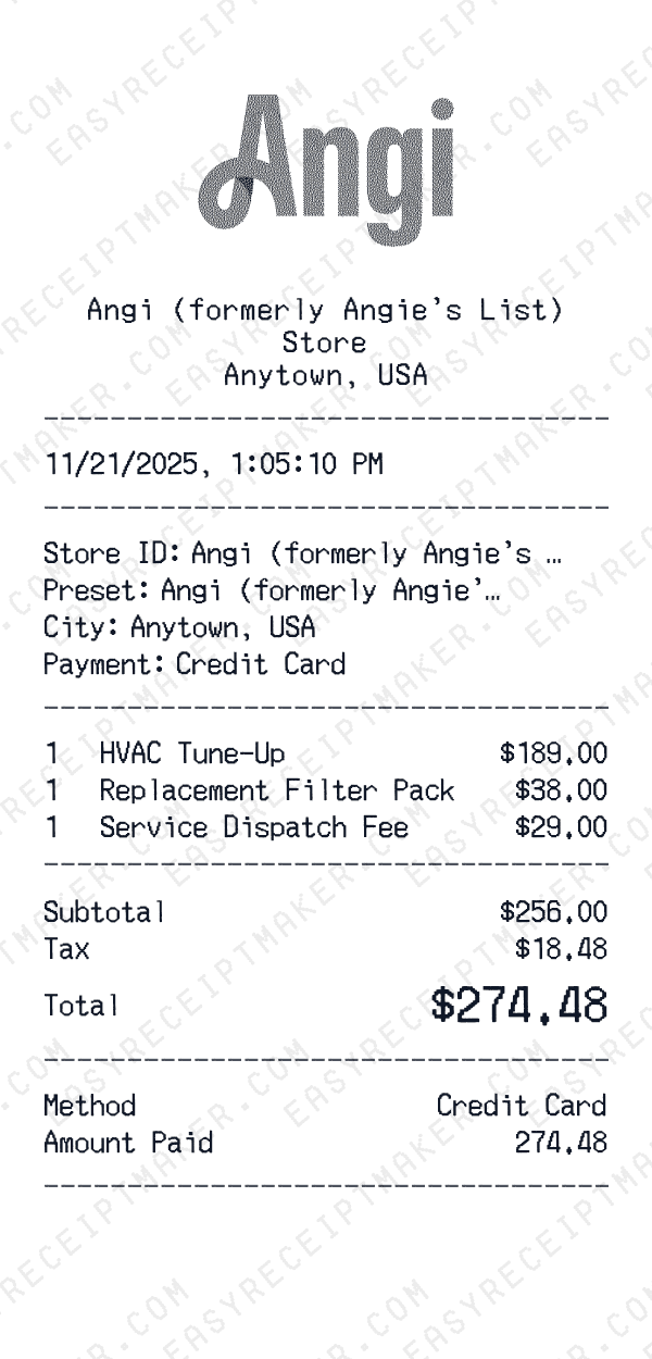 Angi (formerly Angie’s List) receipt preview