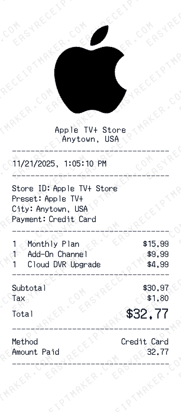 Apple TV+ receipt preview