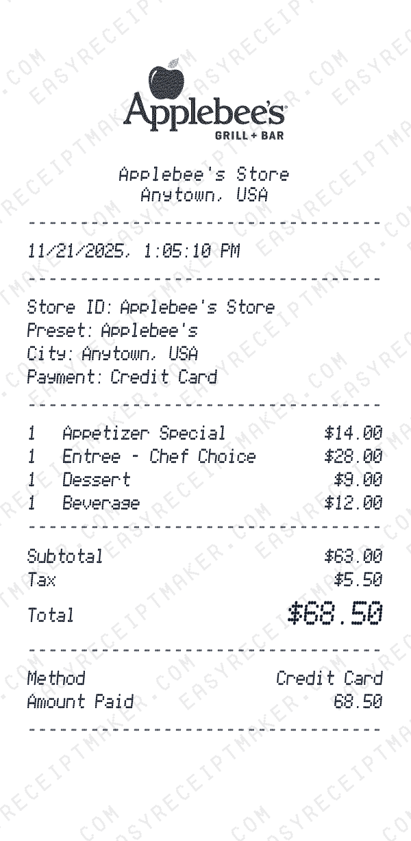 Applebee's receipt preview