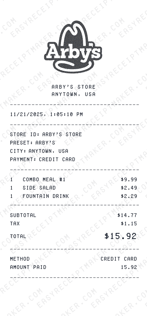 Arby's receipt preview