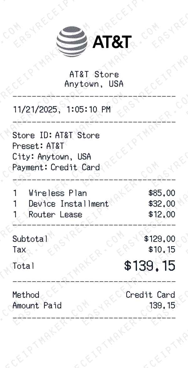 AT&T receipt preview