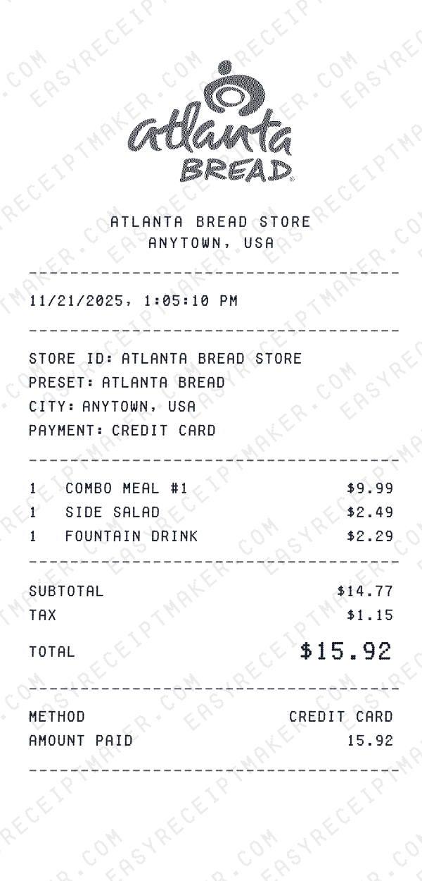 Atlanta Bread receipt preview