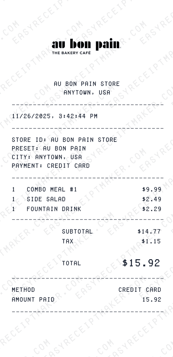 Au Bon Pain receipt preview