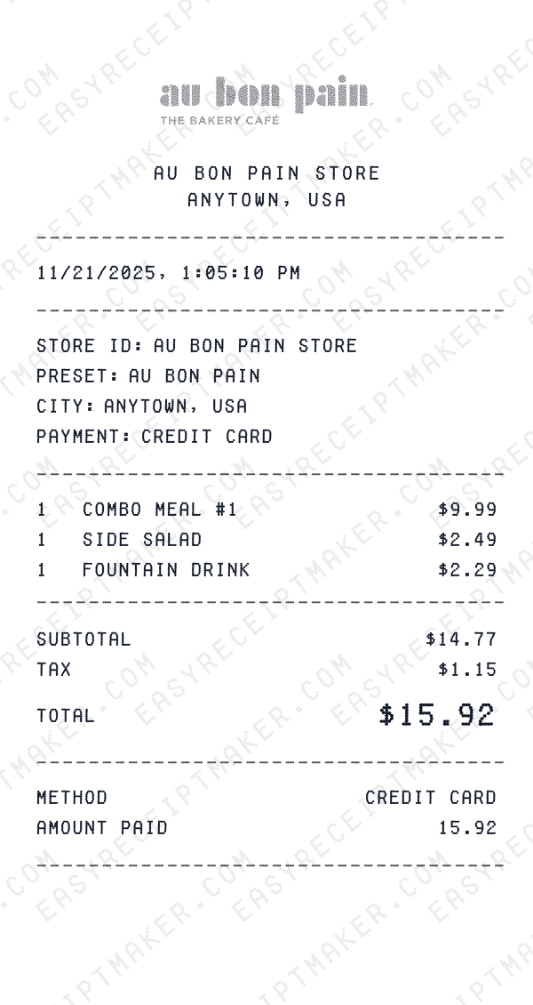 Au Bon Pain receipt preview