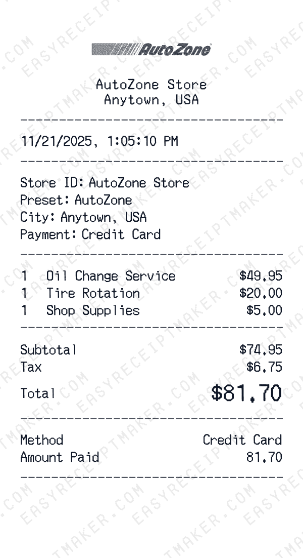 AutoZone receipt preview