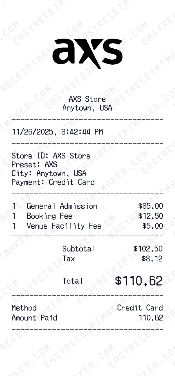 AXS receipt preview
