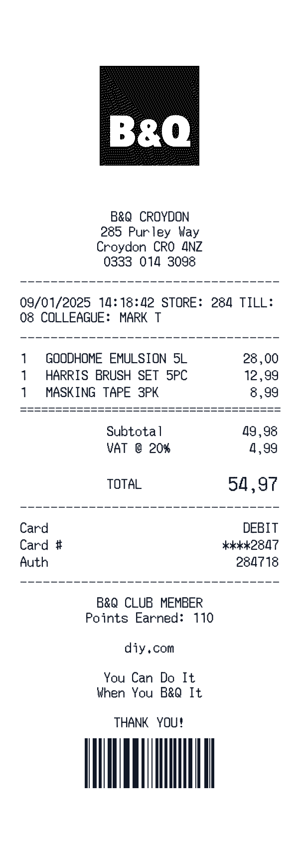 B&Q Receipt B&Q receipt template example