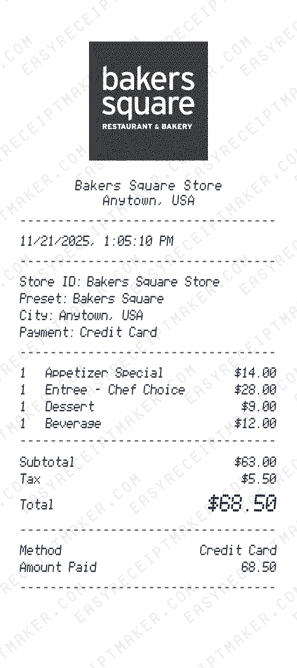 Bakers Square receipt preview