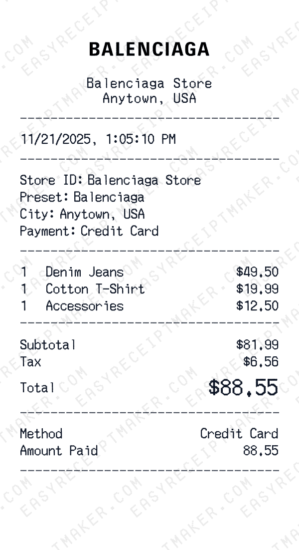 Balenciaga receipt preview