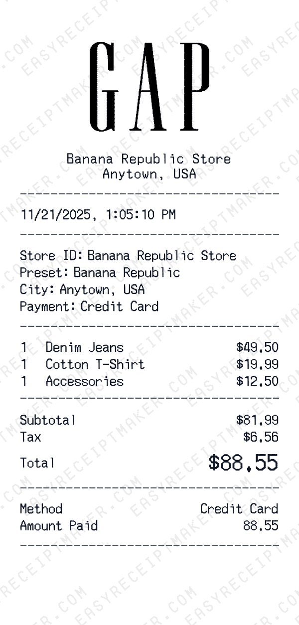 Banana Republic receipt preview