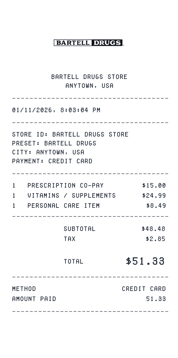 Bartell Drugs Receipt Bartell Drugs receipt template example