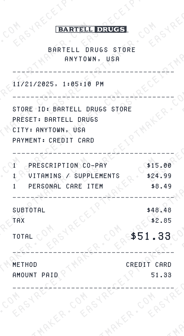 Bartell Drugs receipt preview