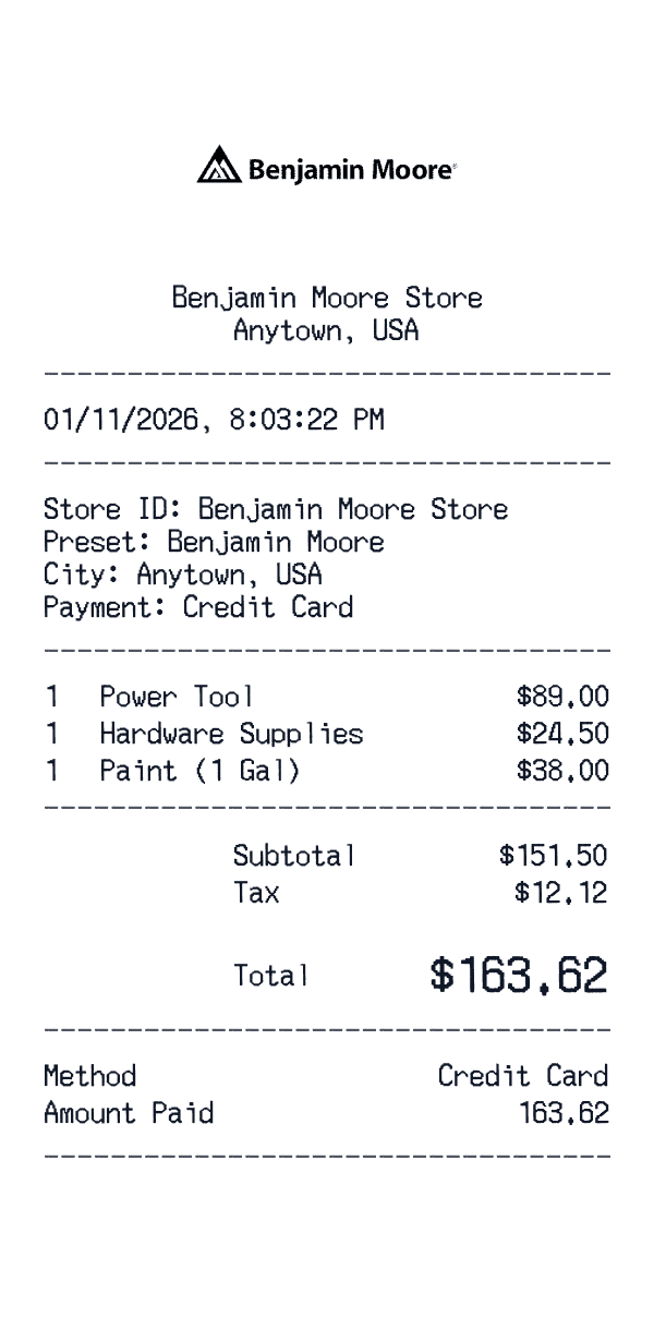 Benjamin Moore Receipt Benjamin Moore receipt template example