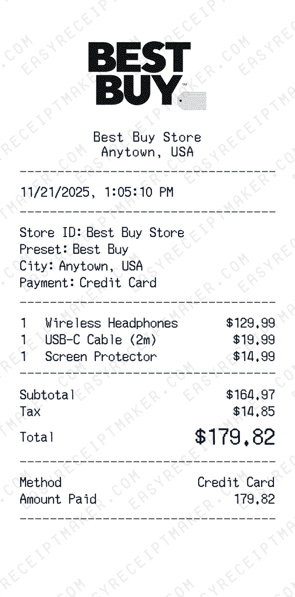 Best Buy receipt preview