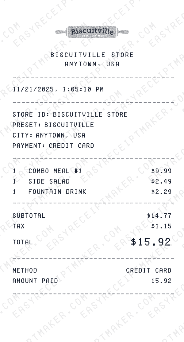 Biscuitville receipt preview