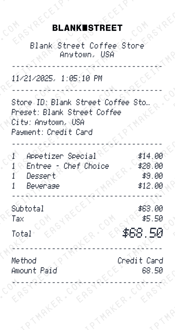 Blank Street Coffee receipt preview