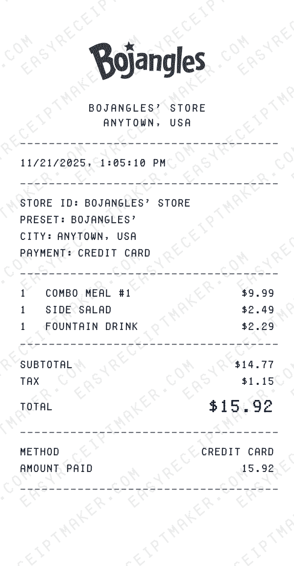 Bojangles receipt preview