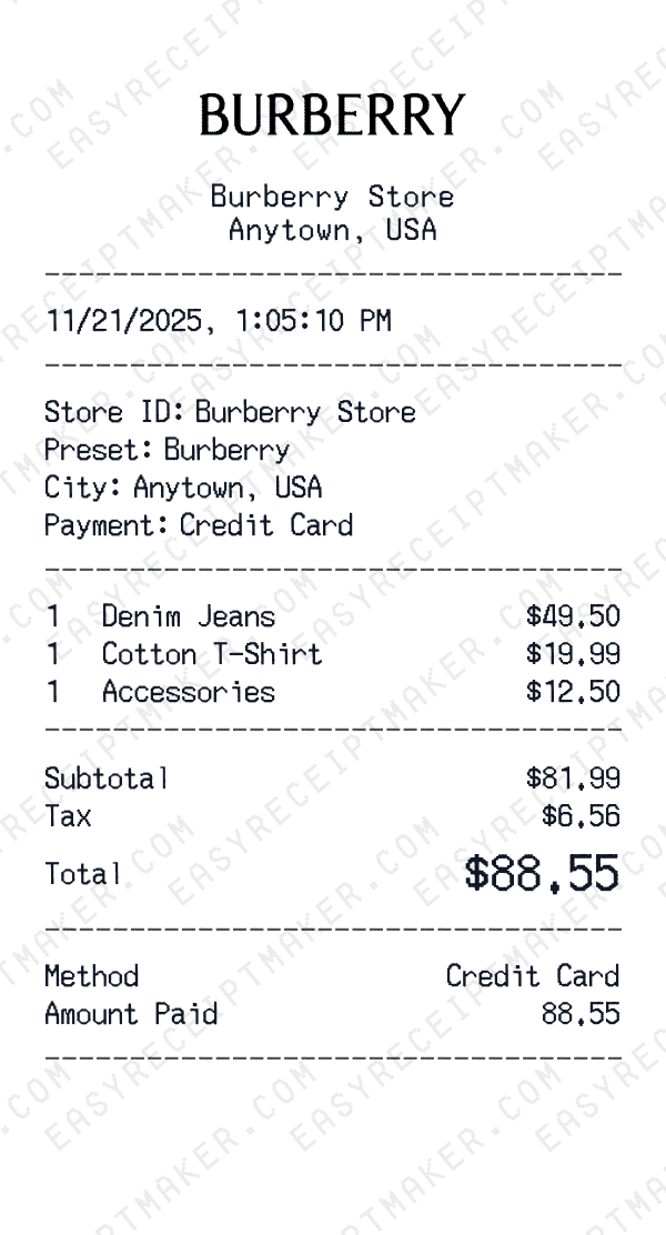 Burberry receipt preview