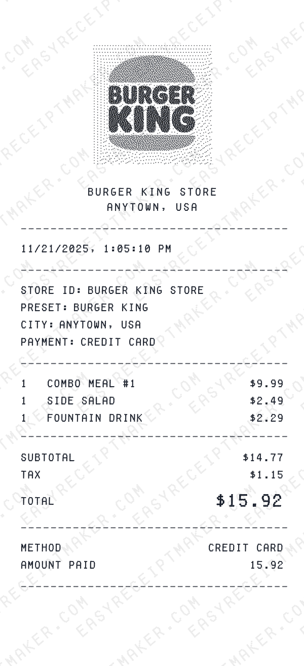 Burger King receipt preview