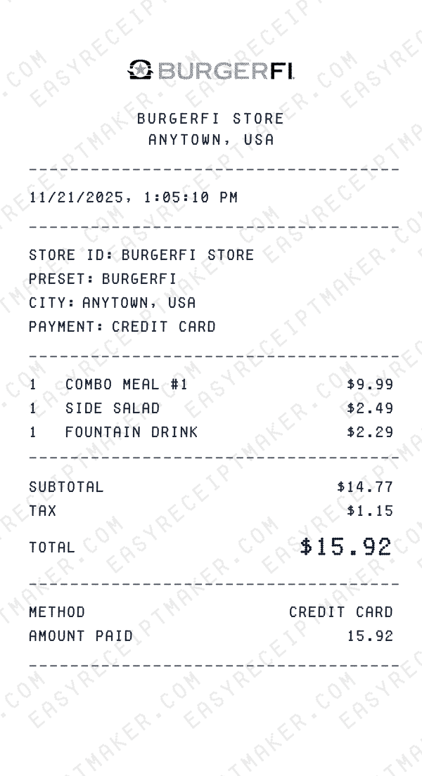BurgerFi receipt preview