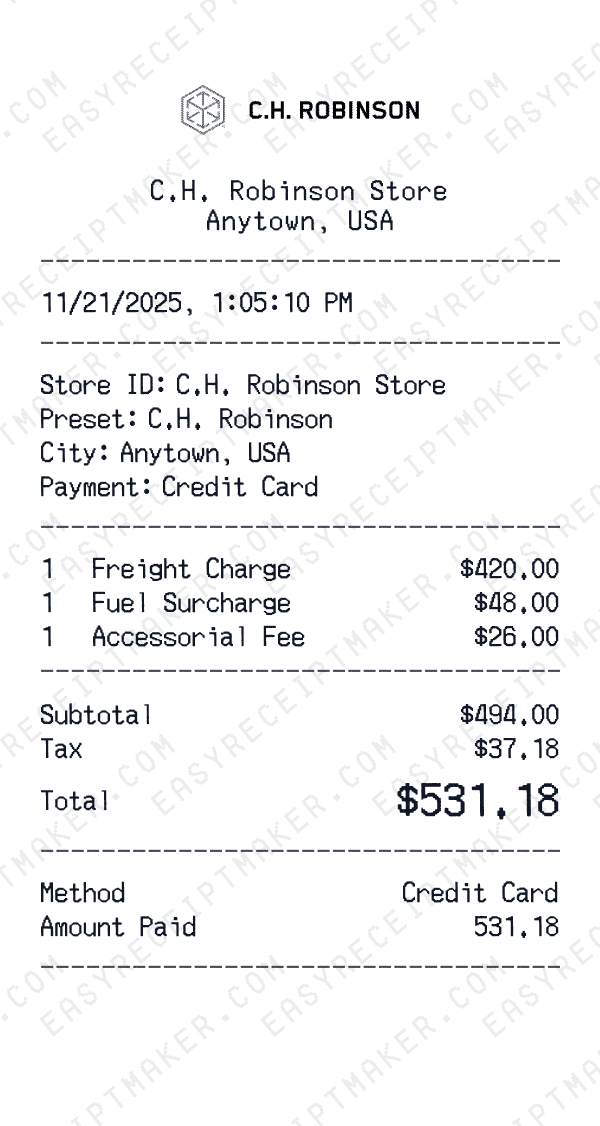 C.H. Robinson receipt preview