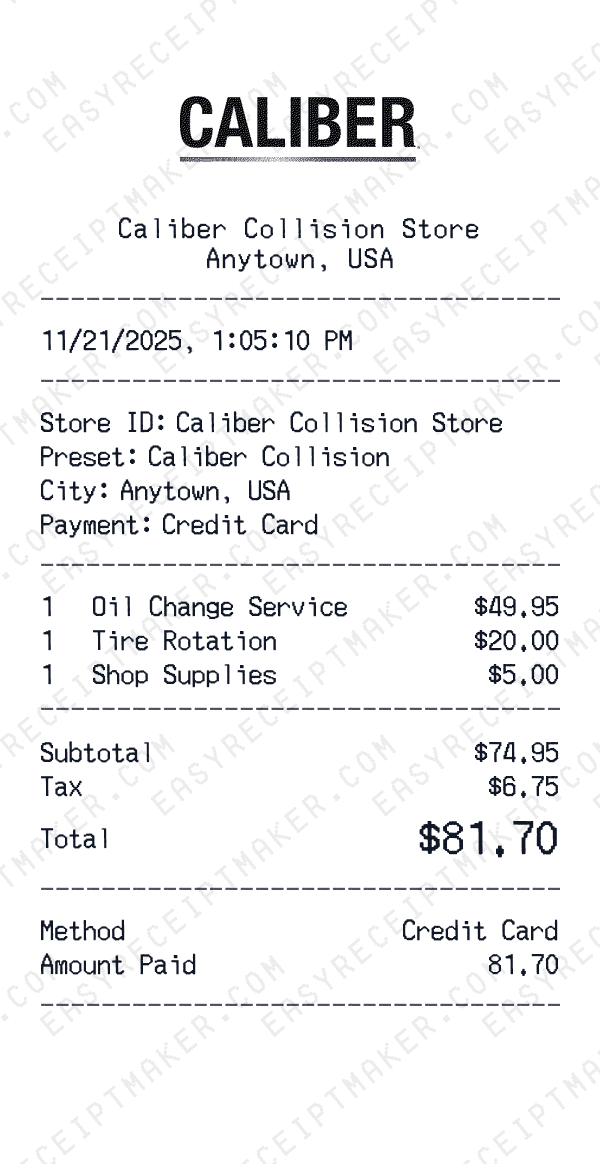 Caliber Collision receipt preview