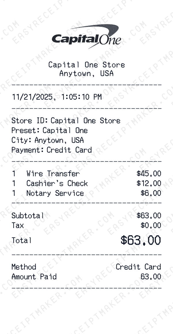Capital One receipt preview