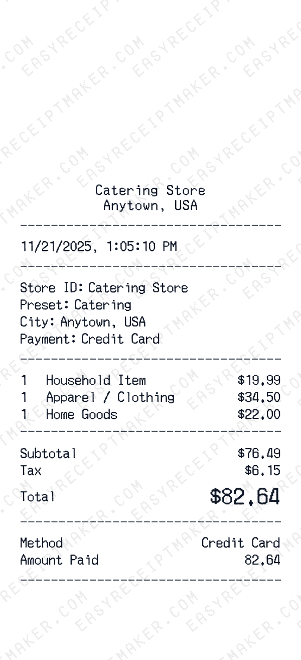Catering Receipt Template Generator Catering receipt template generator preview