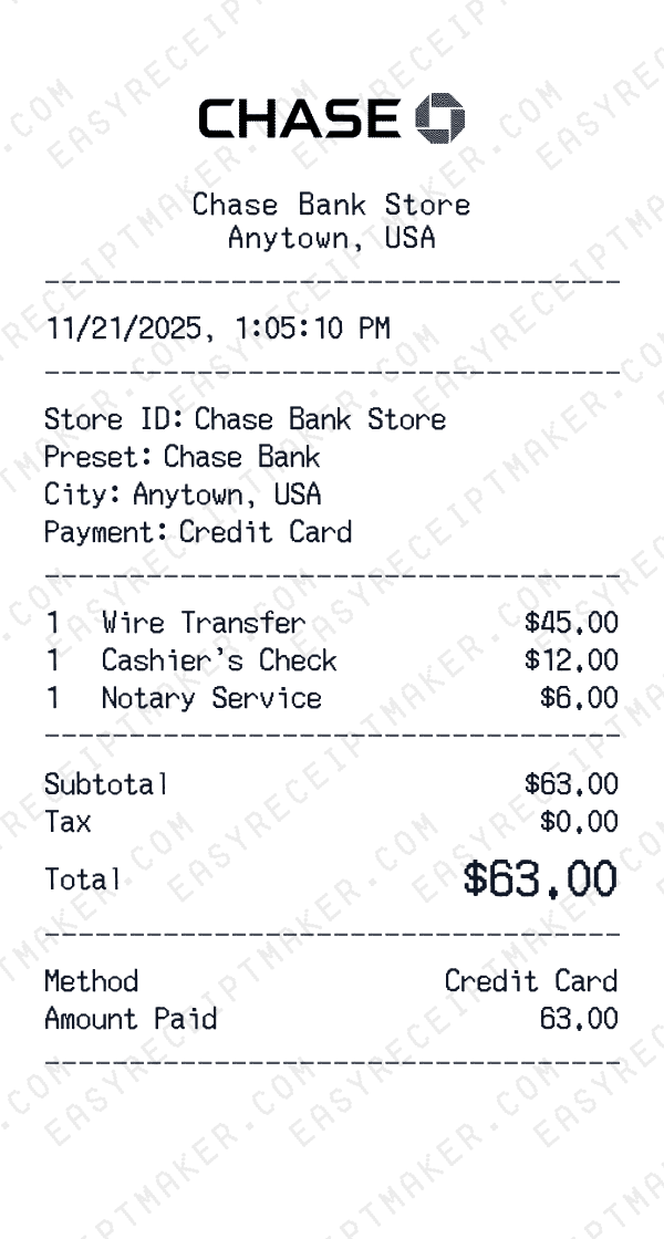 Chase Bank receipt preview