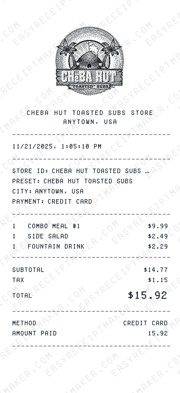 Cheba Hut Toasted Subs receipt preview