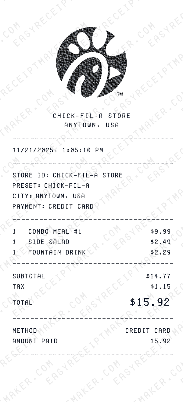 Chick-fil-A receipt preview
