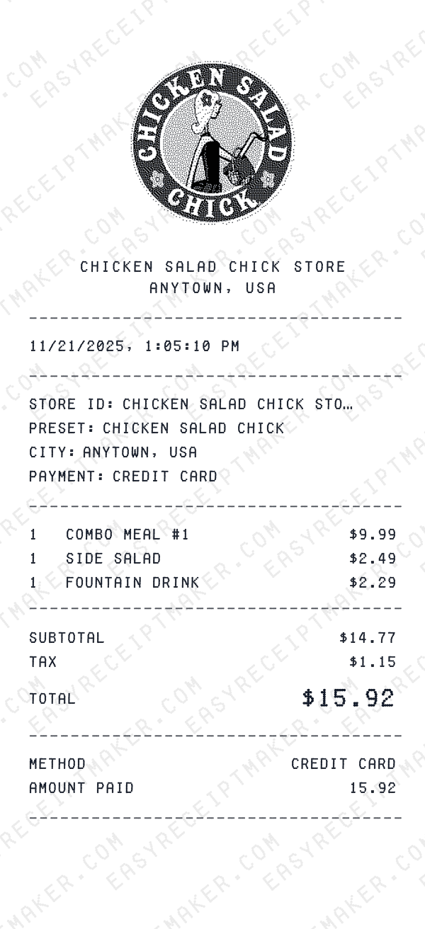 Chicken Salad Chick receipt preview