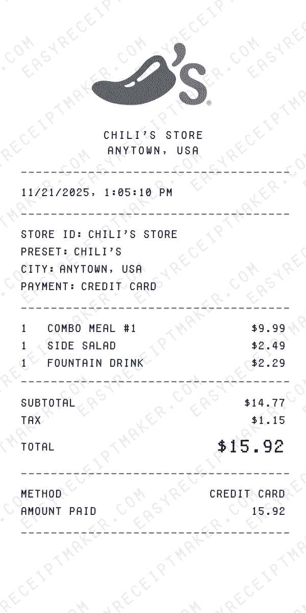 Chili's receipt preview