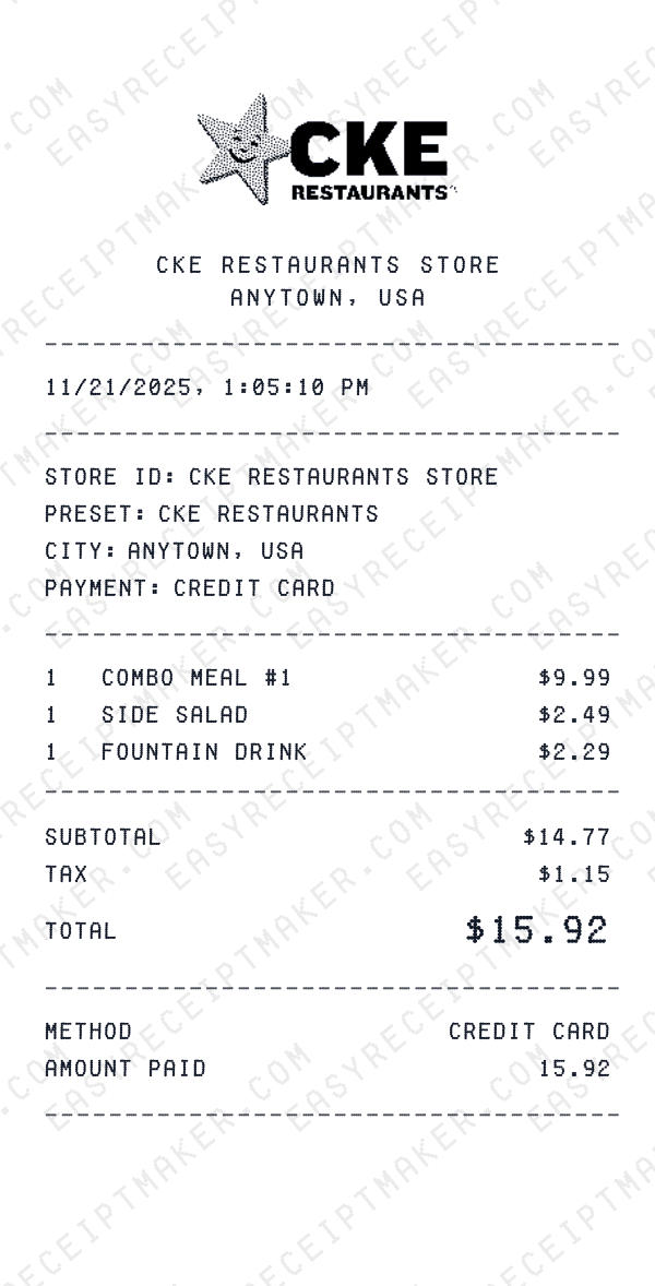 CKE Restaurants receipt preview