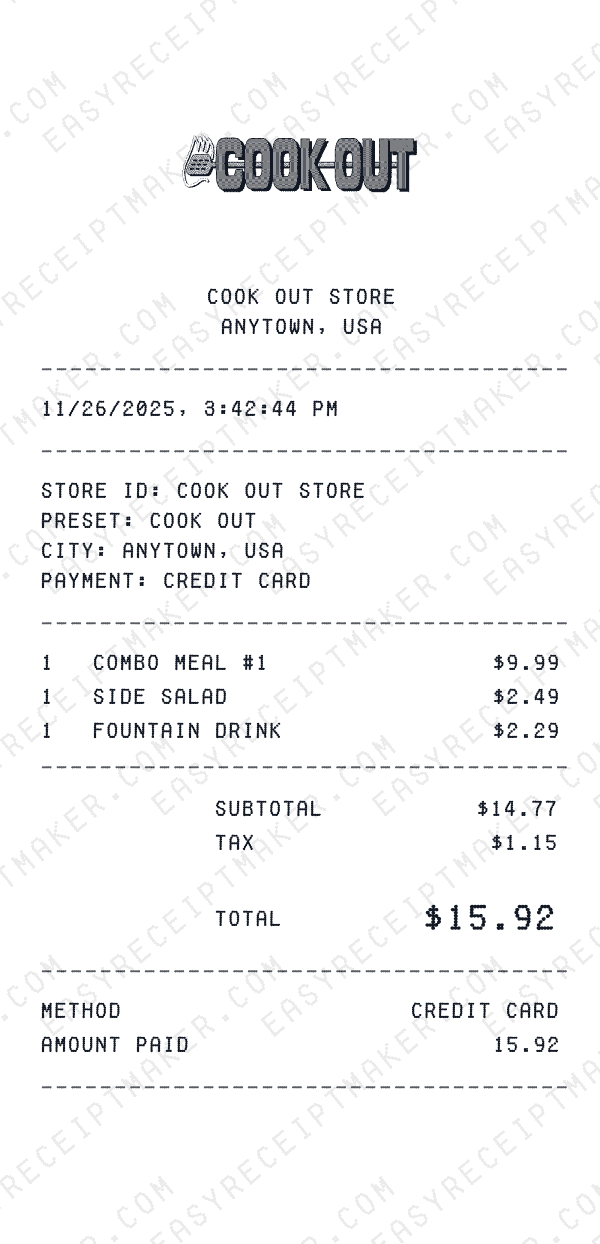 Cook Out receipt preview