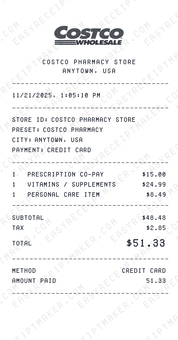 Costco Pharmacy receipt preview