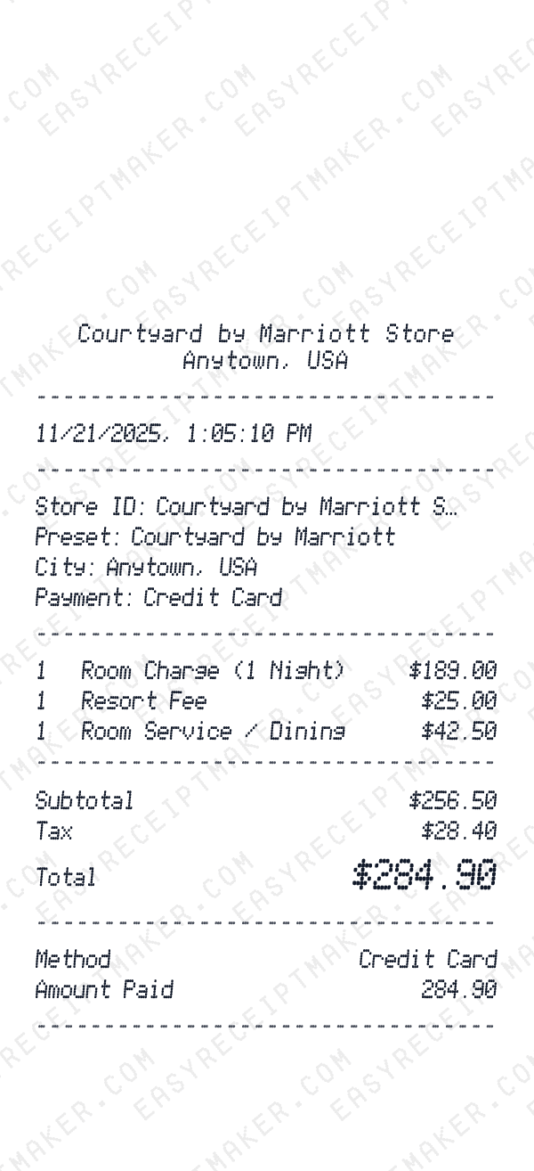 Courtyard by Marriott receipt preview