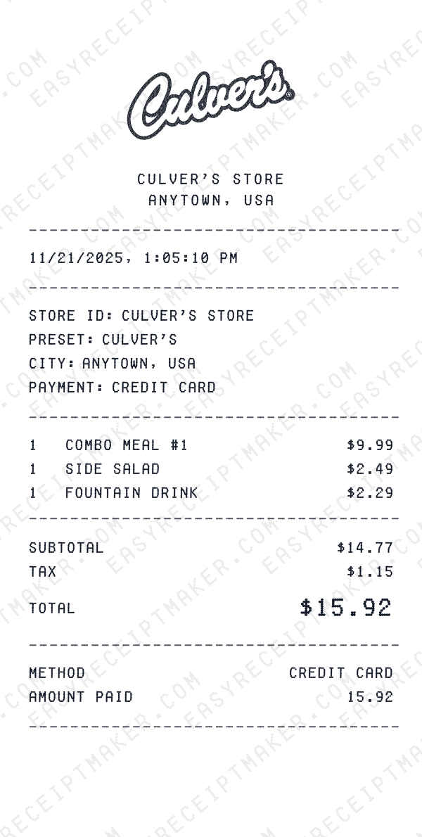 Culver's receipt preview